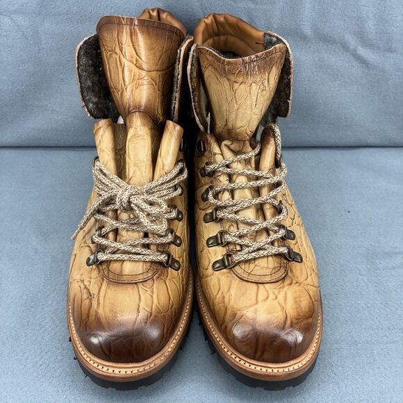 TAFT Croc Embossed Leather Hiker Boots Men US 12 EU 46 Vibram Spain The Viking main image 6